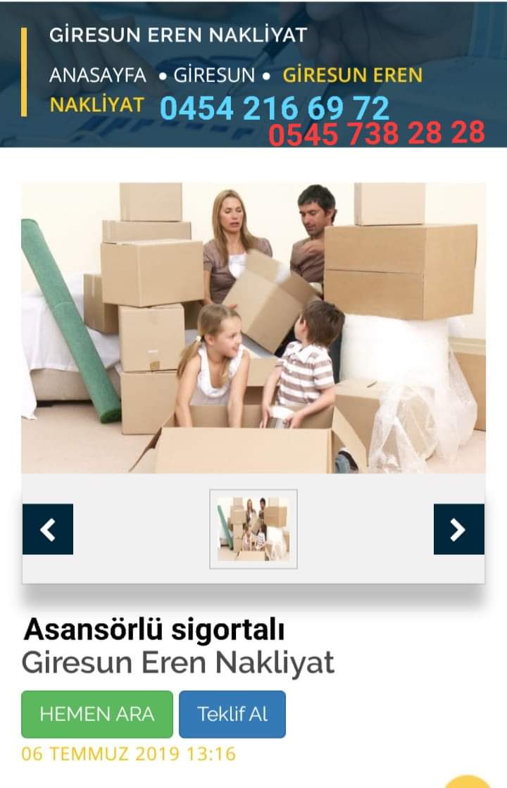 Giresun evden eve asansörlü Nakliyat
